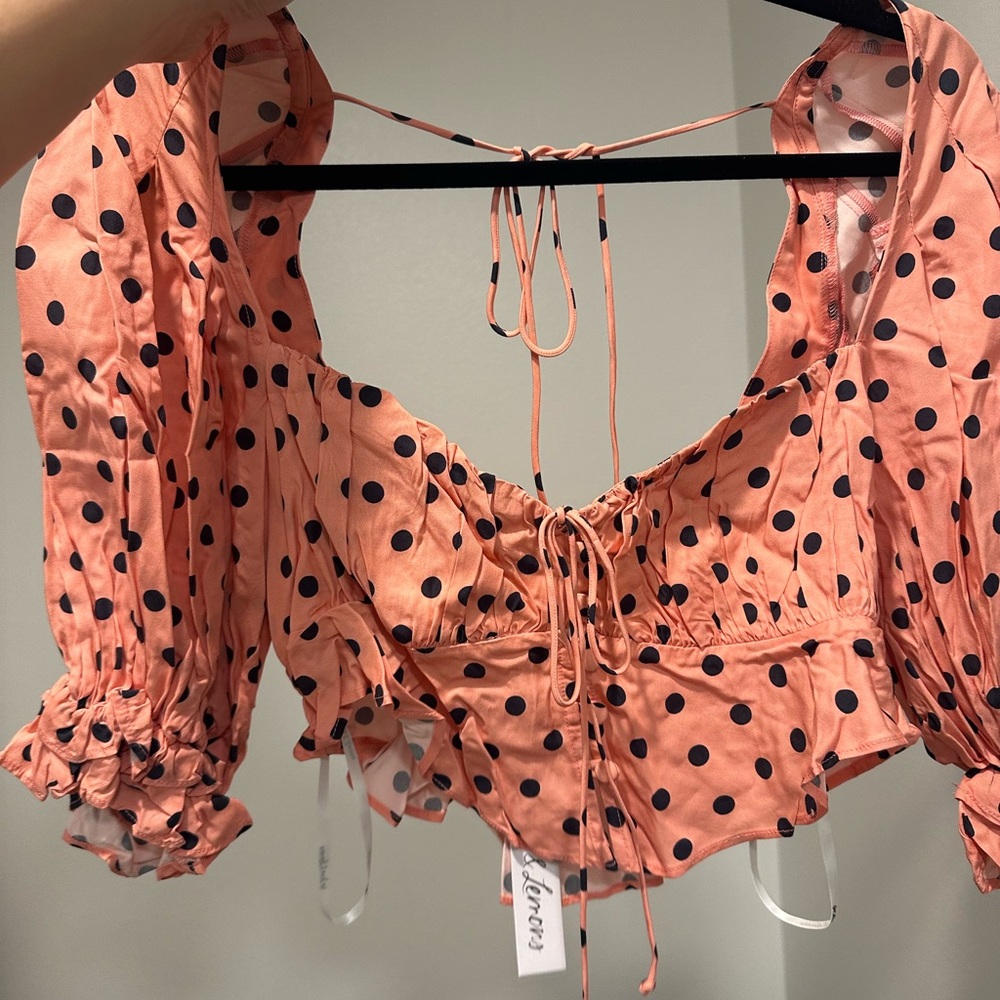 For Love And Lemons Pink Polka Dot Crop Top
